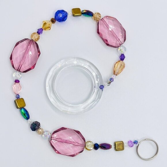 Beaded Suncatcher - Purple Gold - Clear Crystal Prism Ring - Hanging Decor - Picture 1 of 16